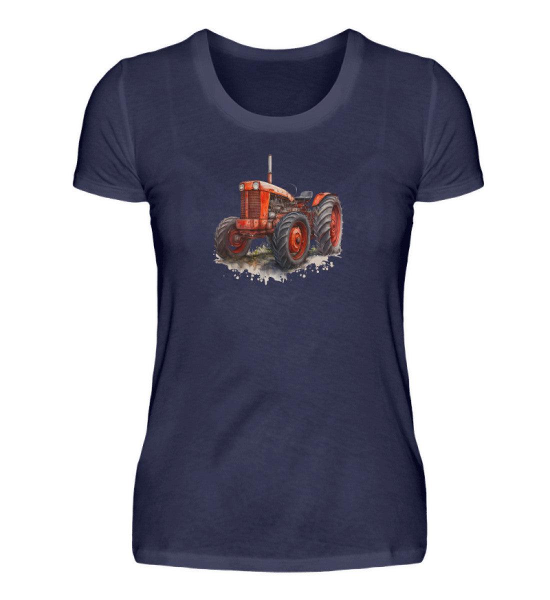 Traktor Wasserfarben 2 · Damen T-Shirt-Damen Basic T-Shirt-Navy-S-Agrarstarz