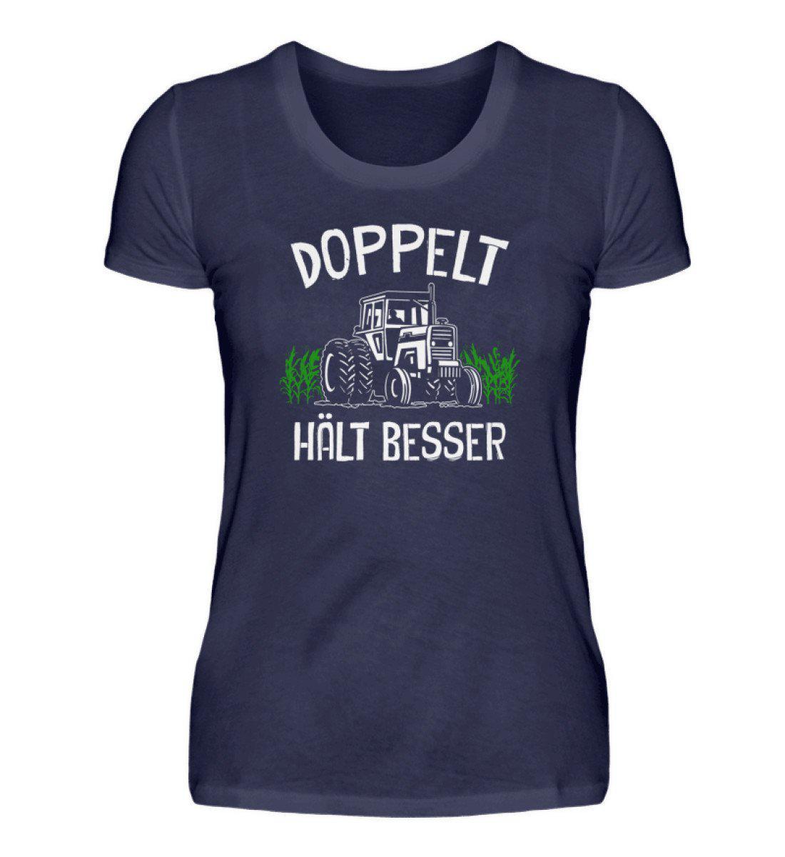 Traktor doppelt · Damen T-Shirt-Damen Basic T-Shirt-Navy-S-Agrarstarz