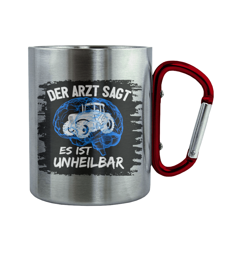 Traktor unheilbar Blau · Edelstahltasse mit Karabiner-Edelstahltasse mit Karabinergriff-Roter Karabiner-200ml-Agrarstarz