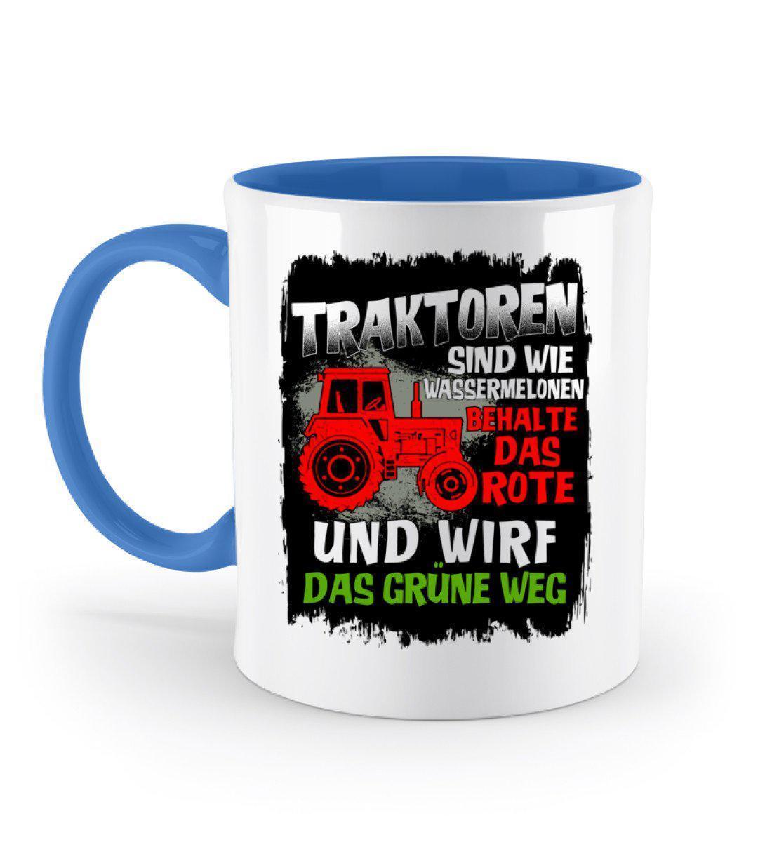 Traktoren sind wie Wassermelonen - Zweifarbige Tasse-Keramik Tasse Zweifarbig-Blue-330ml-Agrarstarz