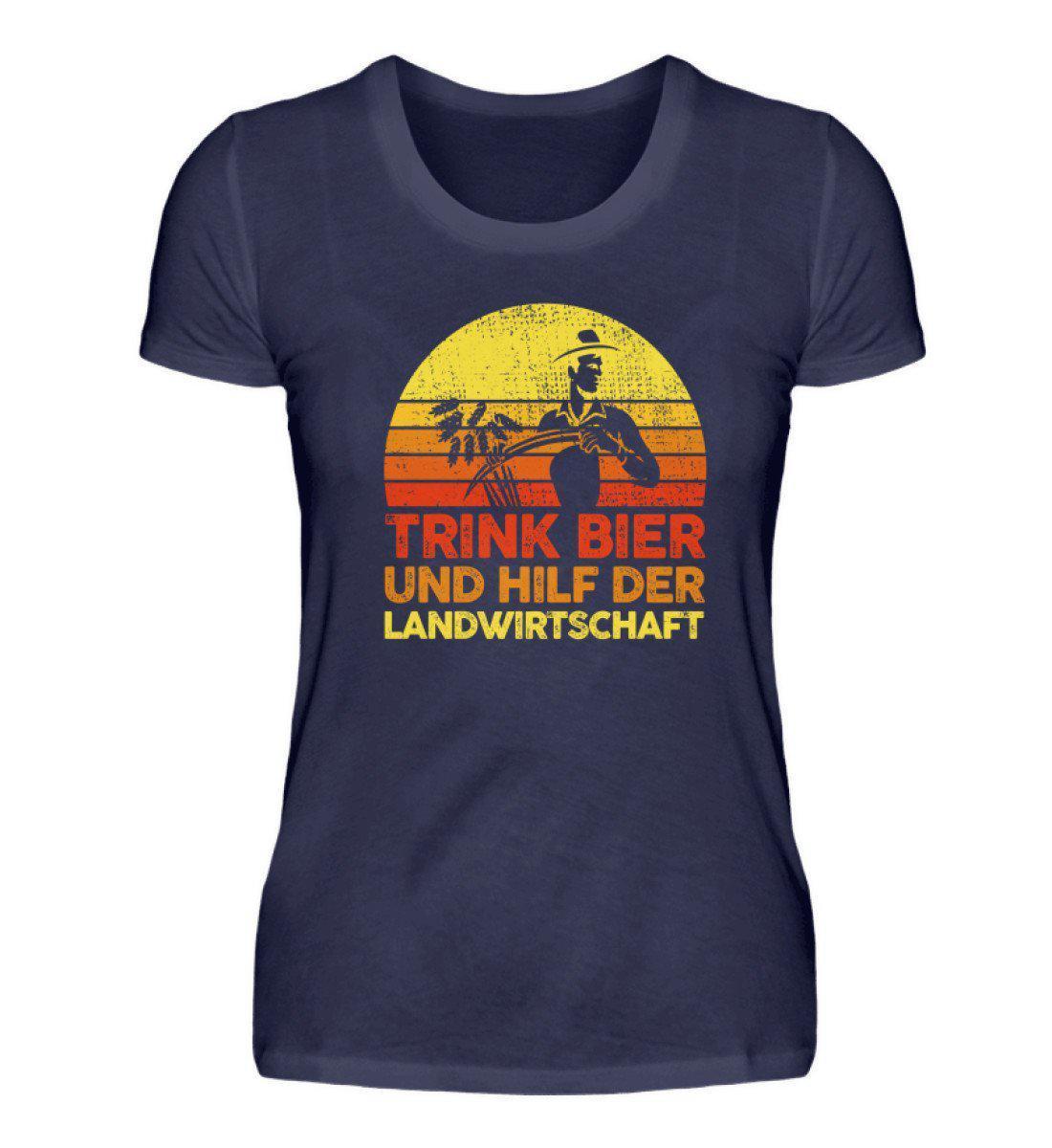 Trink Bier hilf Landwirtschaft Retro · Damen T-Shirt-Damen Basic T-Shirt-Navy-S-Agrarstarz