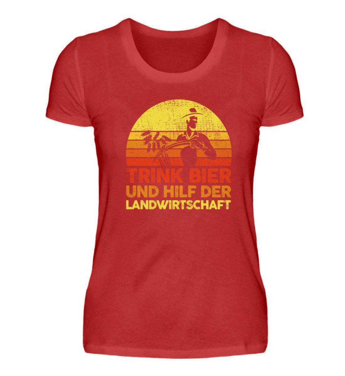 Trink Bier hilf Landwirtschaft Retro · Damen T-Shirt-Damen Basic T-Shirt-Red-S-Agrarstarz