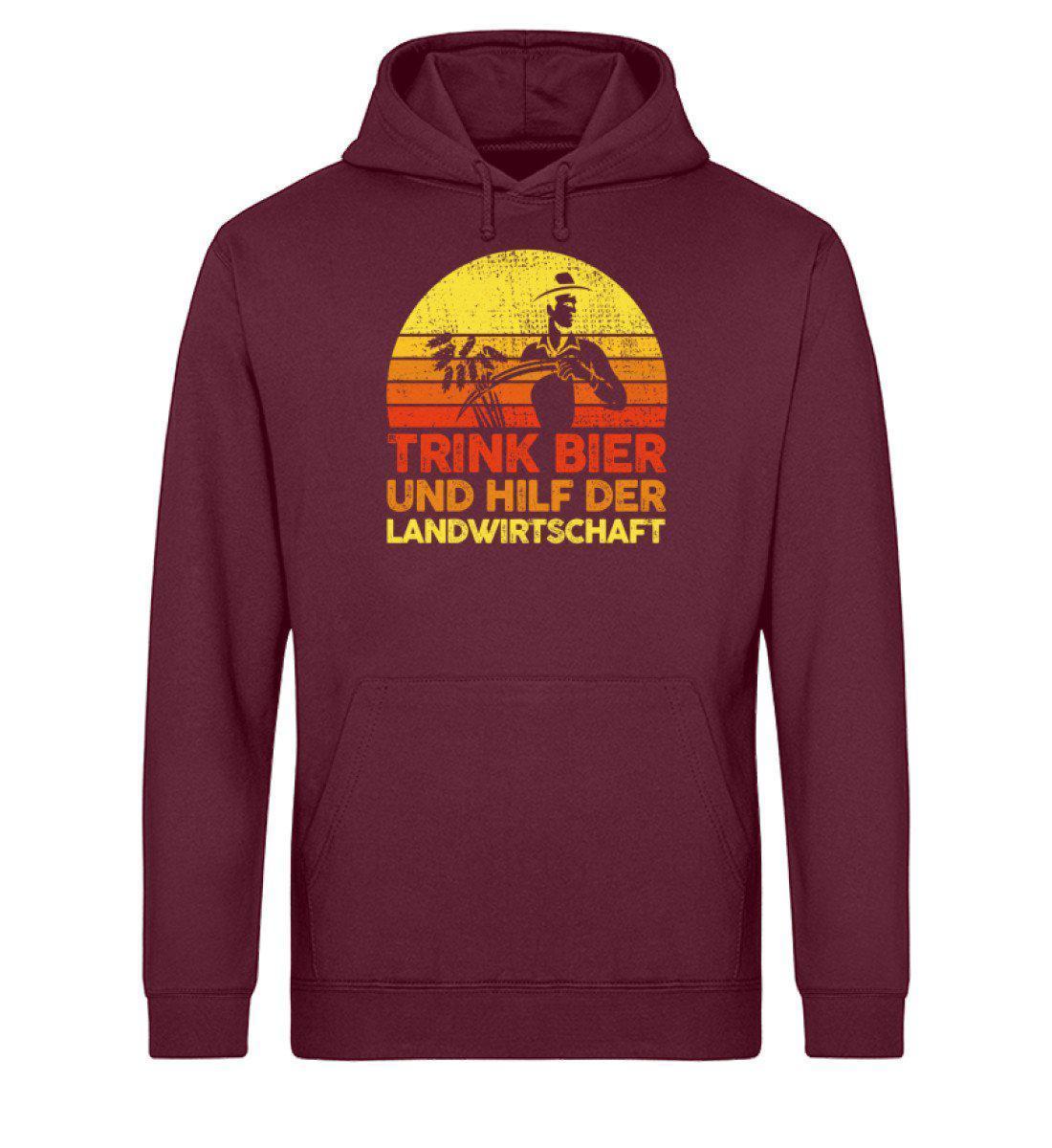 Trink Bier hilf Landwirtschaft Retro · Unisex Organic Hoodie-Drummer Hoodie ST/ST-Burgundy-XS-Agrarstarz