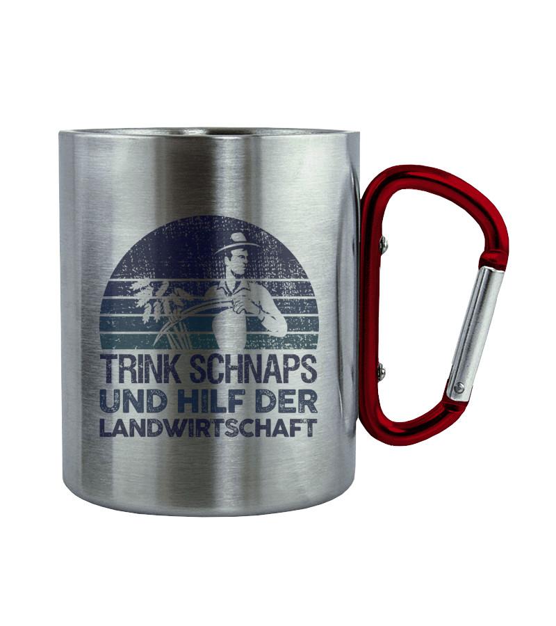 Trink Schnaps · Edelstahltasse mit Karabiner-Edelstahltasse mit Karabinergriff-Roter Karabiner-200ml-Agrarstarz
