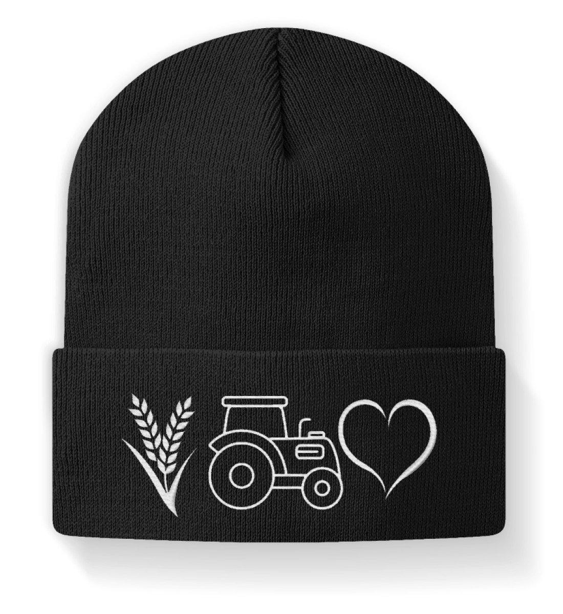 Weizen Traktor Herz · Beanie Mütze-Beanie mit Stick-Black-M-Agrarstarz