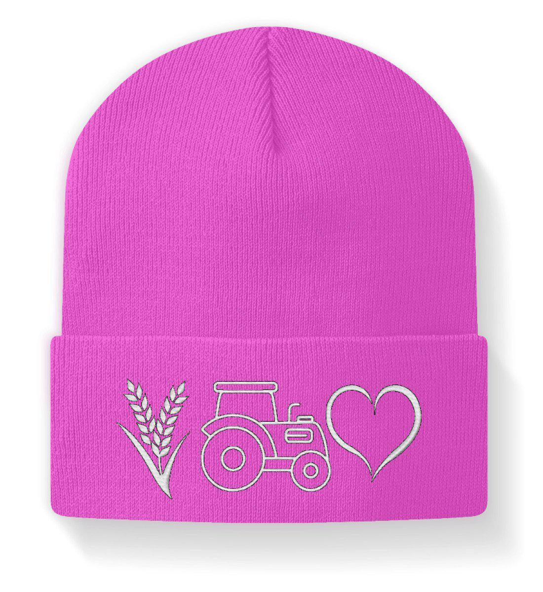 Weizen Traktor Herz · Beanie Mütze-Beanie mit Stick-Fuchsia-M-Agrarstarz