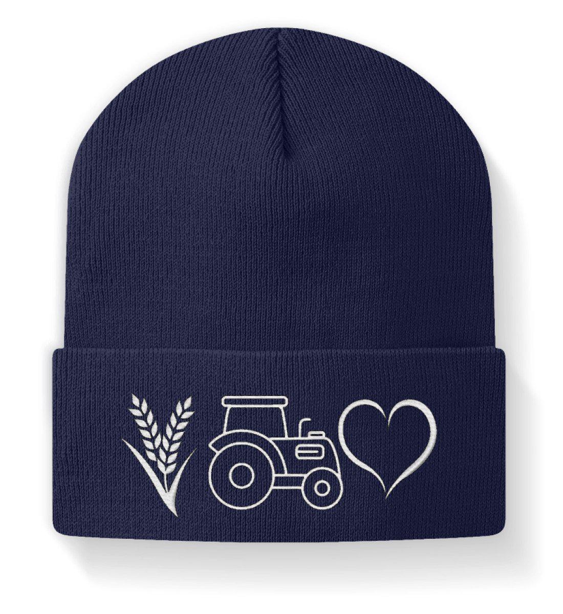 Weizen Traktor Herz · Beanie Mütze-Beanie mit Stick-Navy-M-Agrarstarz