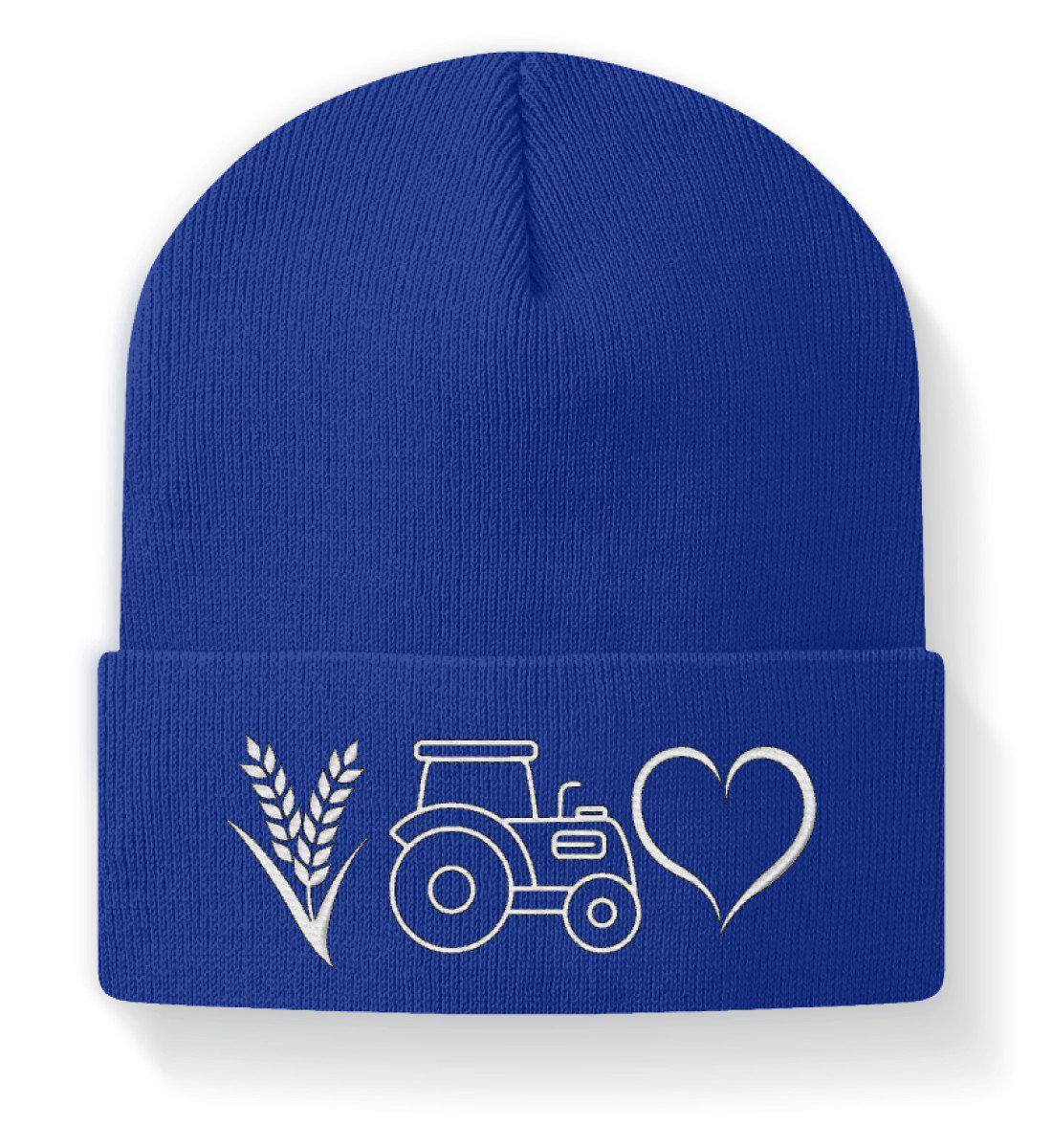 Weizen Traktor Herz · Beanie Mütze-Beanie mit Stick-Royal-M-Agrarstarz
