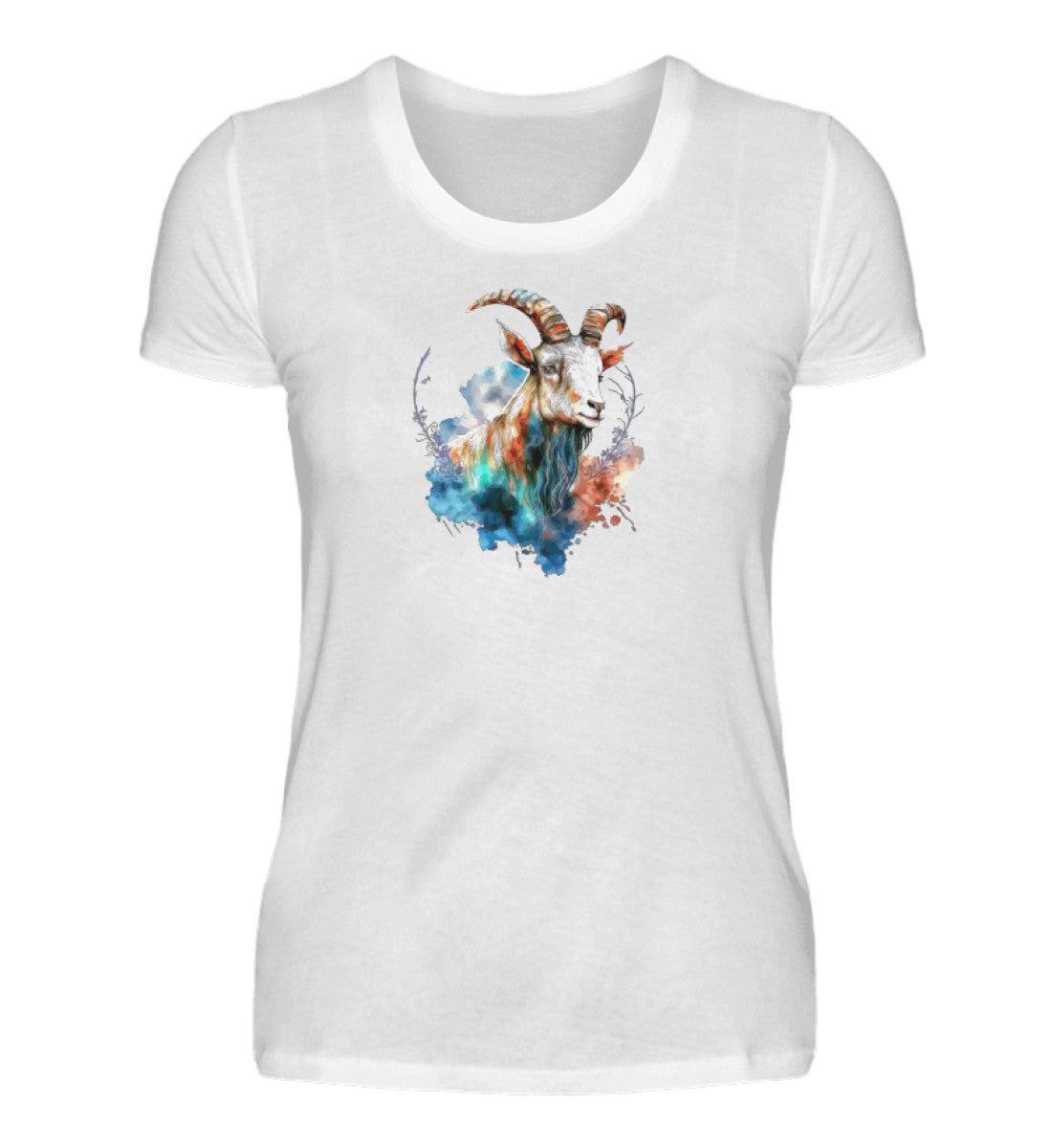 Ziege Wasserfarben 1 · Damen T-Shirt-Damen Basic T-Shirt-White-S-Agrarstarz