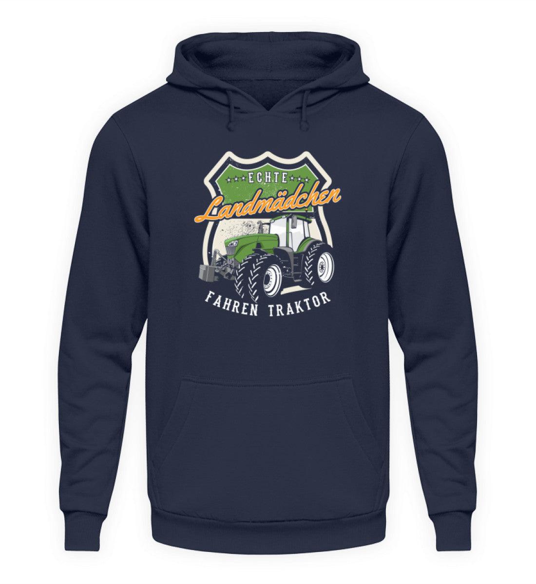 echte Landmädchen fahren Traktor · Unisex Kapuzenpullover Hoodie-Unisex Hoodie-Oxford Navy-S-Agrarstarz