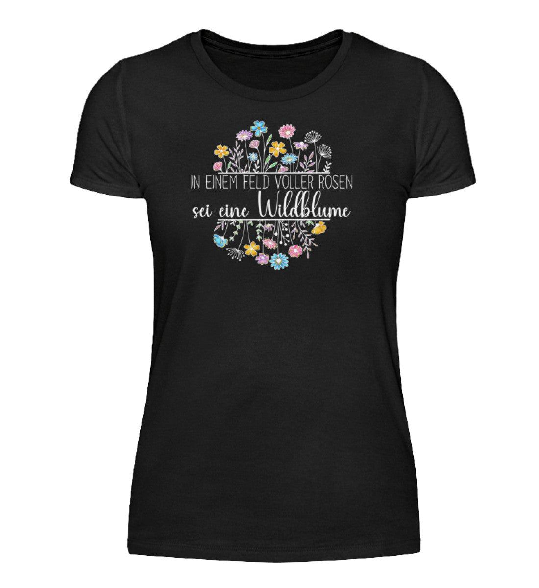 sei eine Wildblume · Damen T-Shirt-Damen Basic T-Shirt-Black-S-Agrarstarz