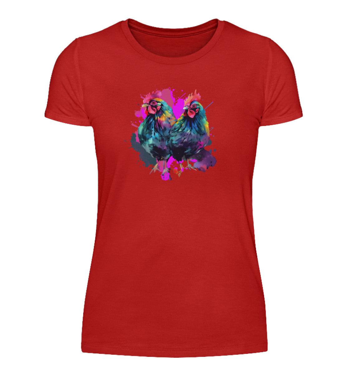 2 Hühner Wasserfarben · Damen T-Shirt-Damen Basic T-Shirt-Red-S-Agrarstarz