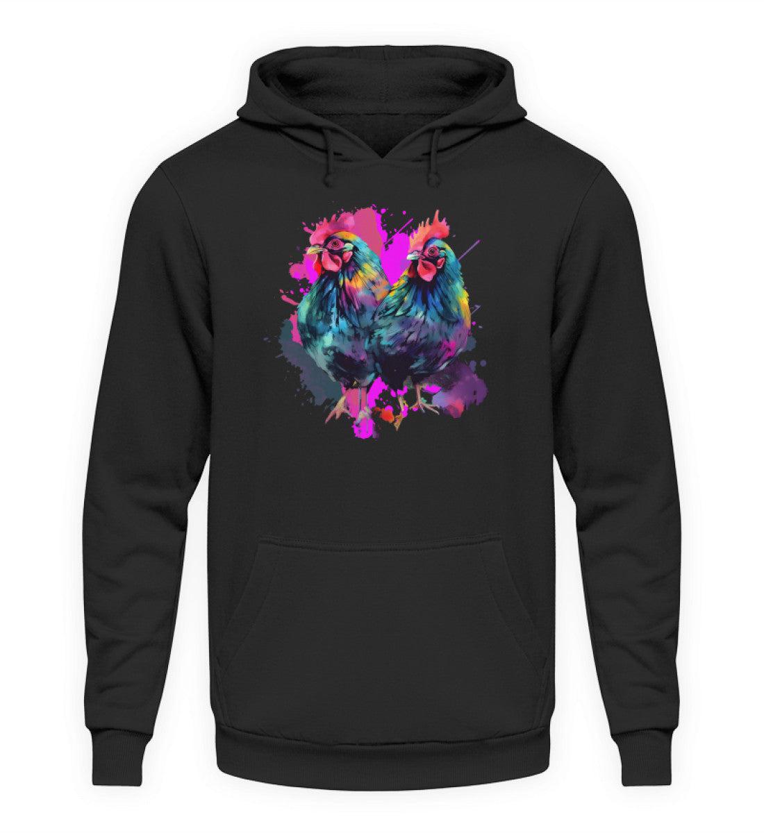 2 Hühner Wasserfarben · Unisex Kapuzenpullover Hoodie-Unisex Hoodie-Deep Black-XS-Agrarstarz