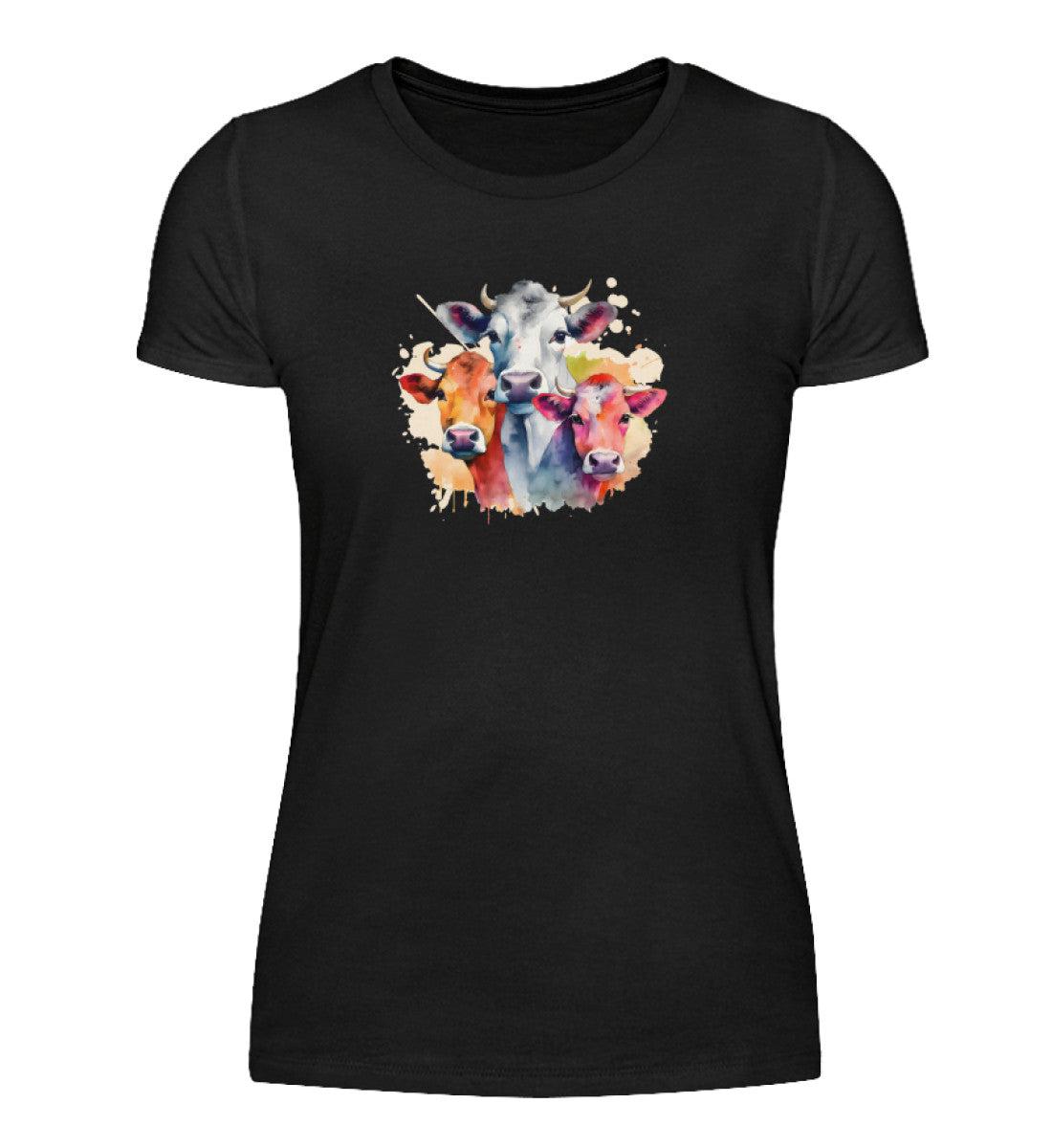 3 Kühe Wasserfarben · Damen T-Shirt-Damen Basic T-Shirt-Black-S-Agrarstarz