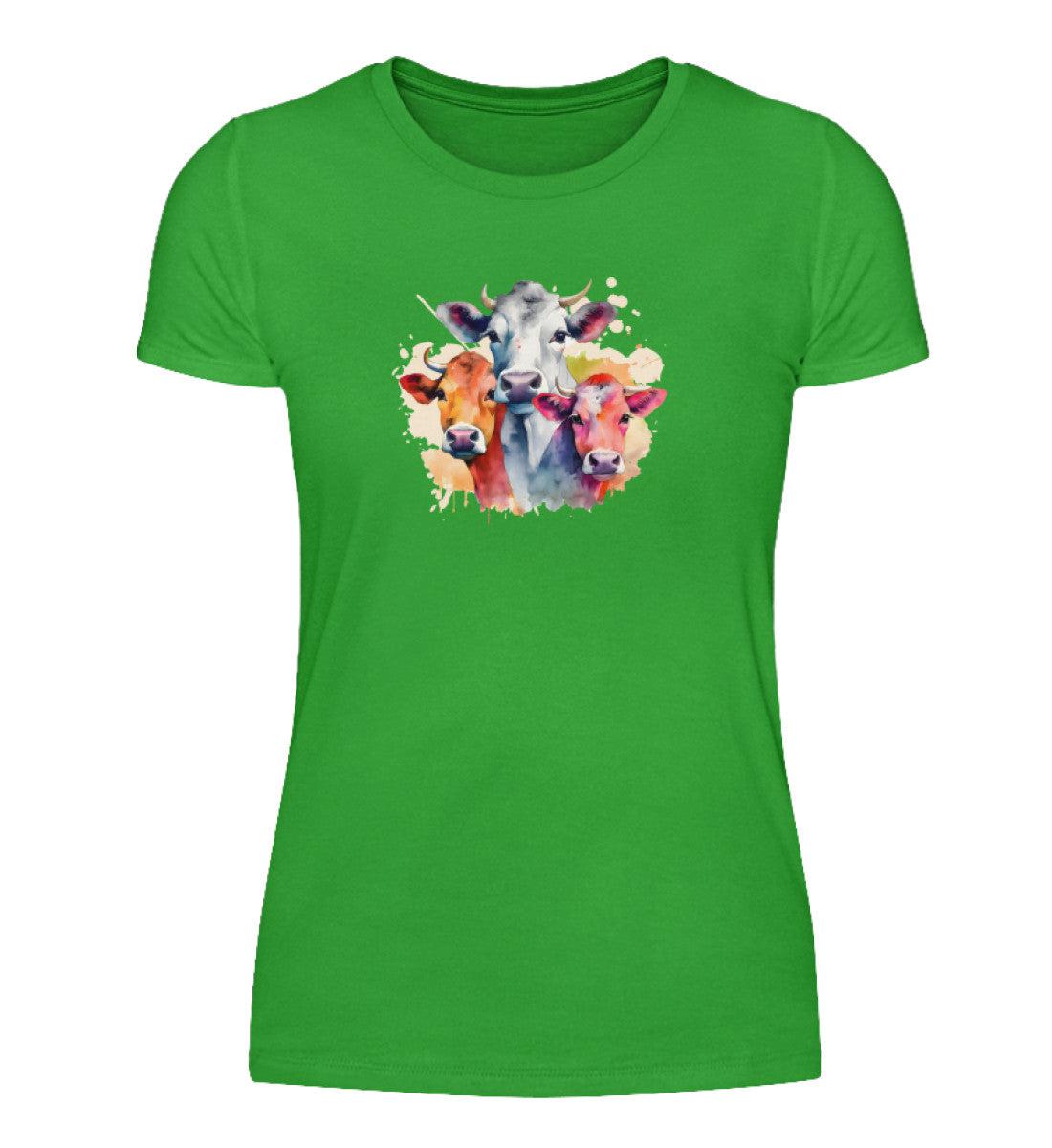 3 Kühe Wasserfarben · Damen T-Shirt-Damen Basic T-Shirt-Green Apple-S-Agrarstarz