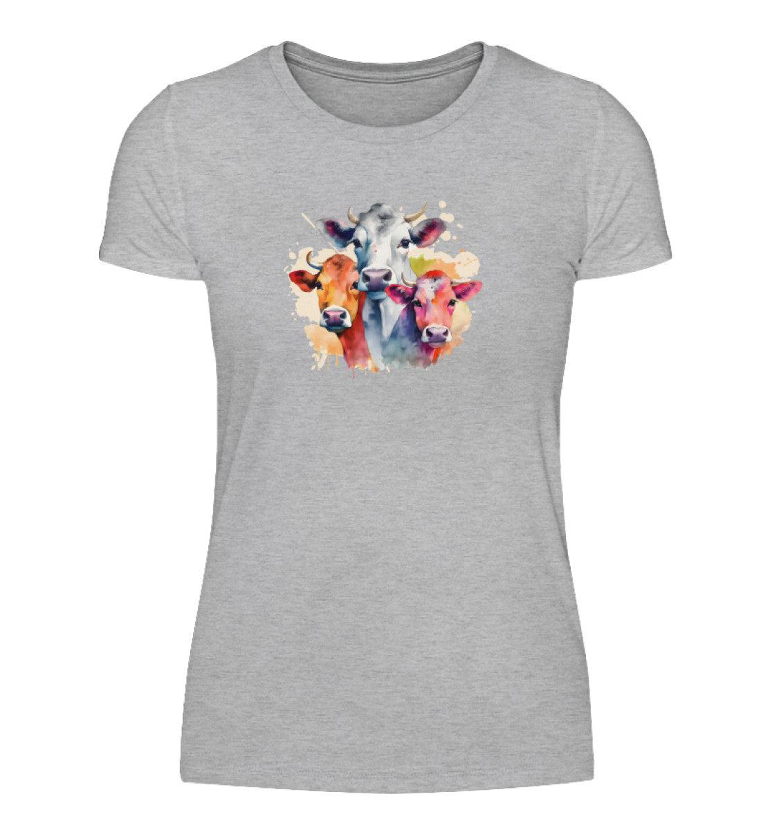 3 Kühe Wasserfarben · Damen T-Shirt-Damen Basic T-Shirt-Heather Grey-S-Agrarstarz