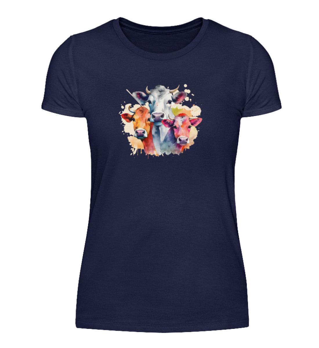 3 Kühe Wasserfarben · Damen T-Shirt-Damen Basic T-Shirt-Navy-S-Agrarstarz