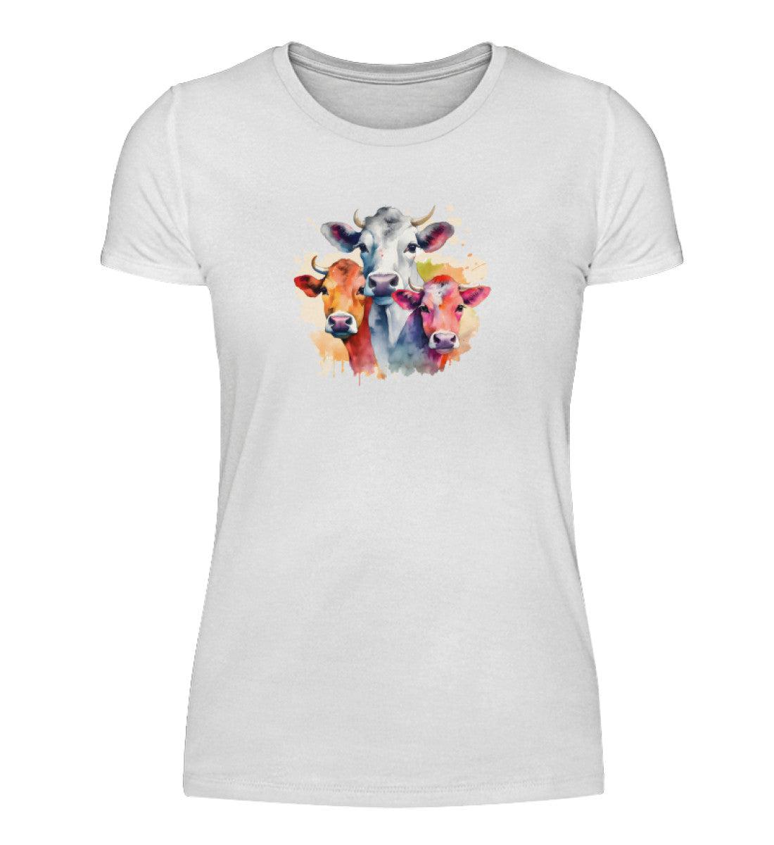 3 Kühe Wasserfarben · Damen T-Shirt-Damen Basic T-Shirt-White-S-Agrarstarz