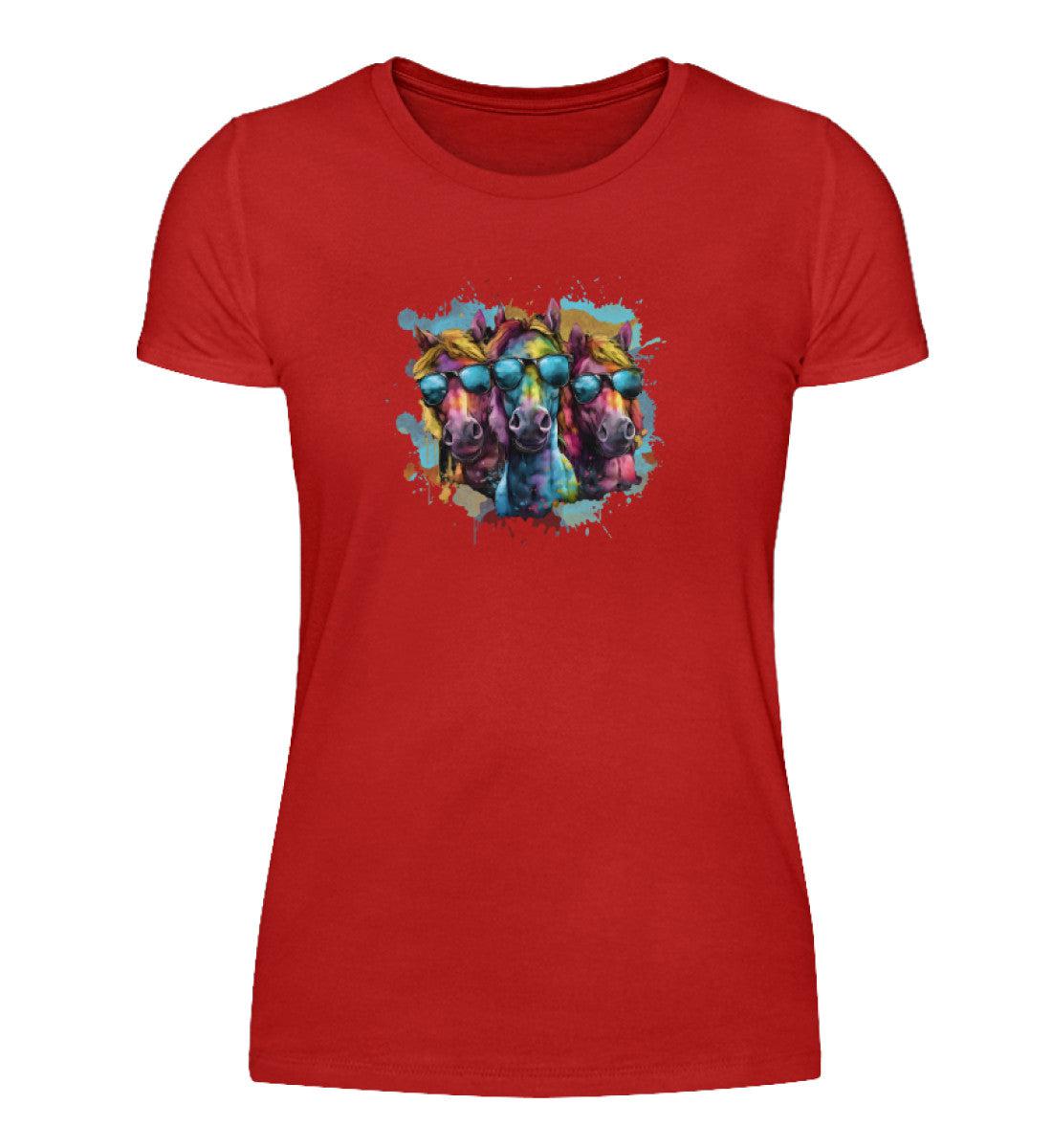 3 Pferde Sonnenbrille 2 · Damen T-Shirt-Damen Basic T-Shirt-Red-S-Agrarstarz