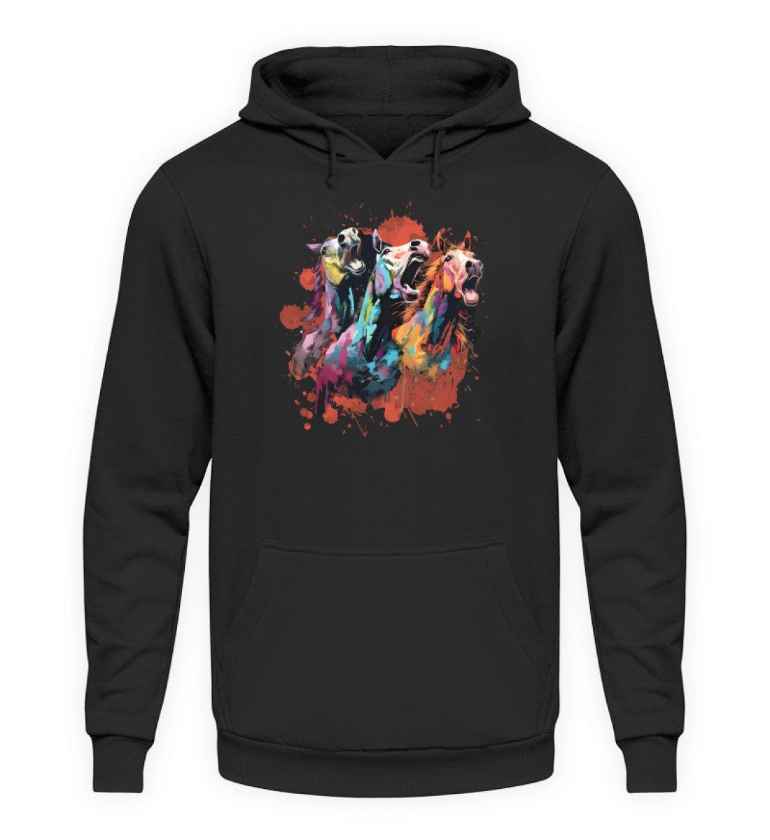 3 wiehernde Pferde Wasserfarben · Unisex Kapuzenpullover Hoodie-Unisex Hoodie-Deep Black-XS-Agrarstarz