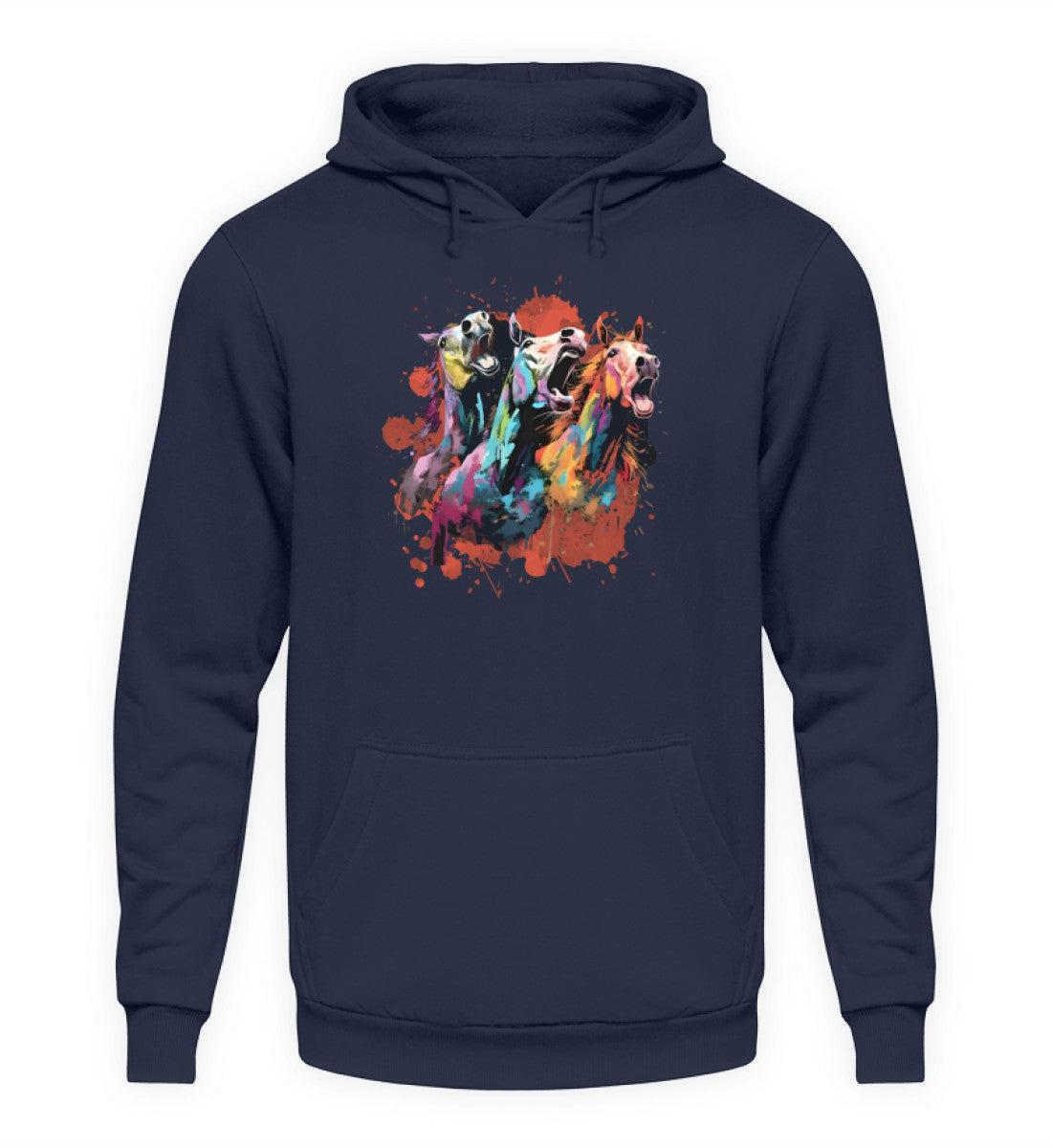 3 wiehernde Pferde Wasserfarben · Unisex Kapuzenpullover Hoodie-Unisex Hoodie-Oxford Navy-XS-Agrarstarz