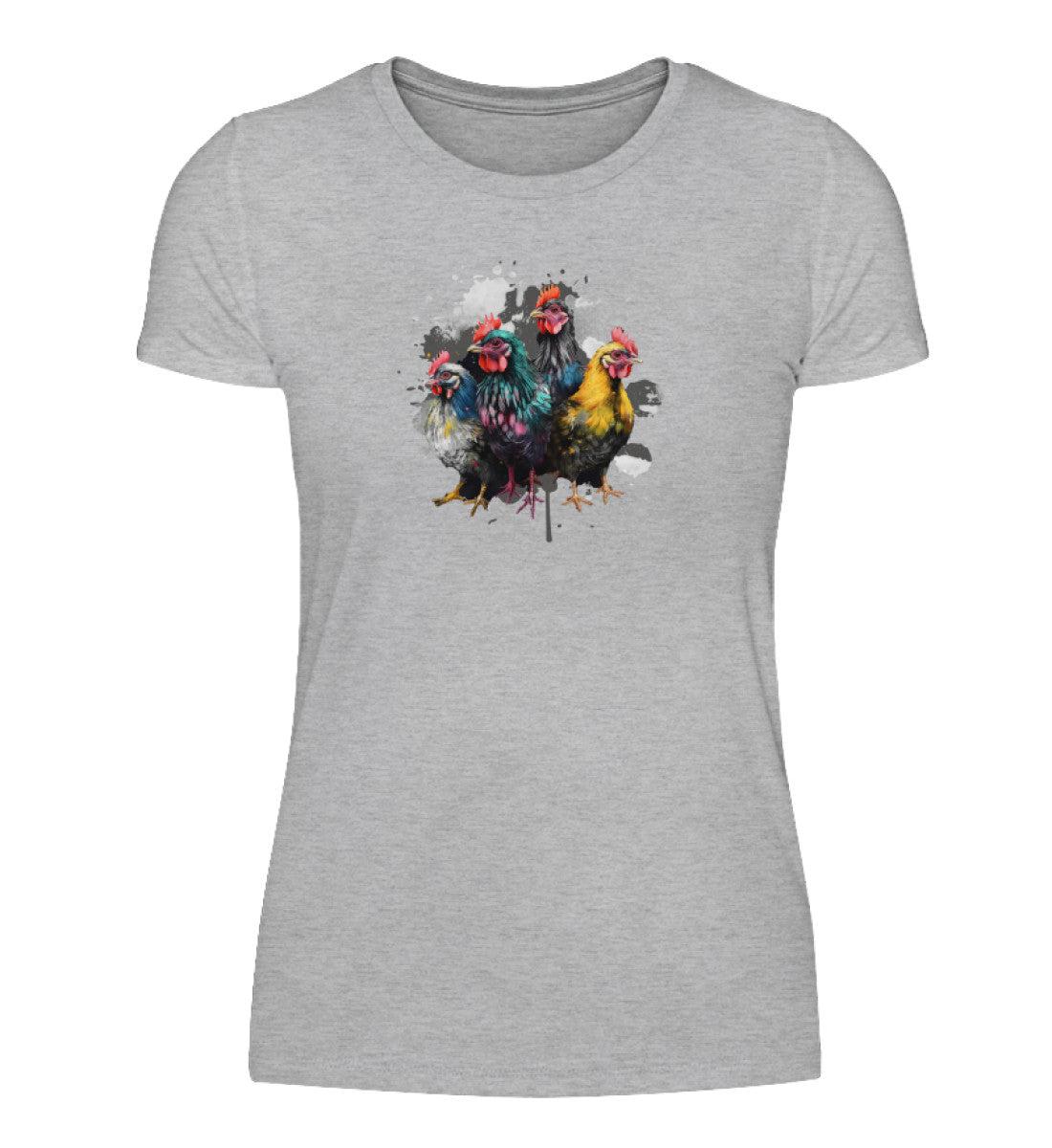 4 Hühner Wasserfarben · Damen T-Shirt-Damen Basic T-Shirt-Heather Grey-S-Agrarstarz