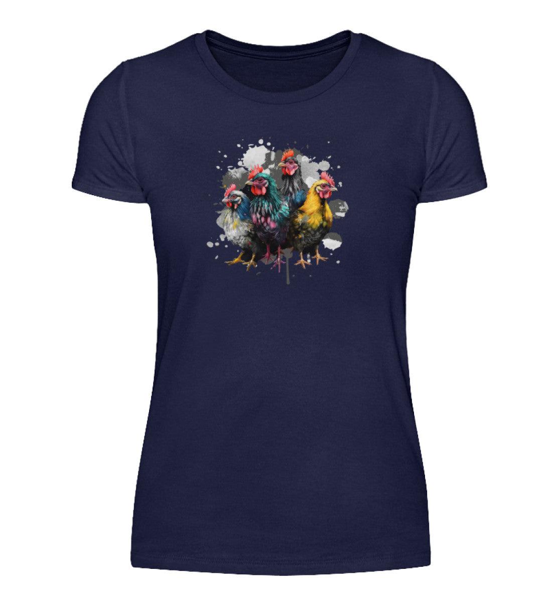 4 Hühner Wasserfarben · Damen T-Shirt-Damen Basic T-Shirt-Navy-S-Agrarstarz