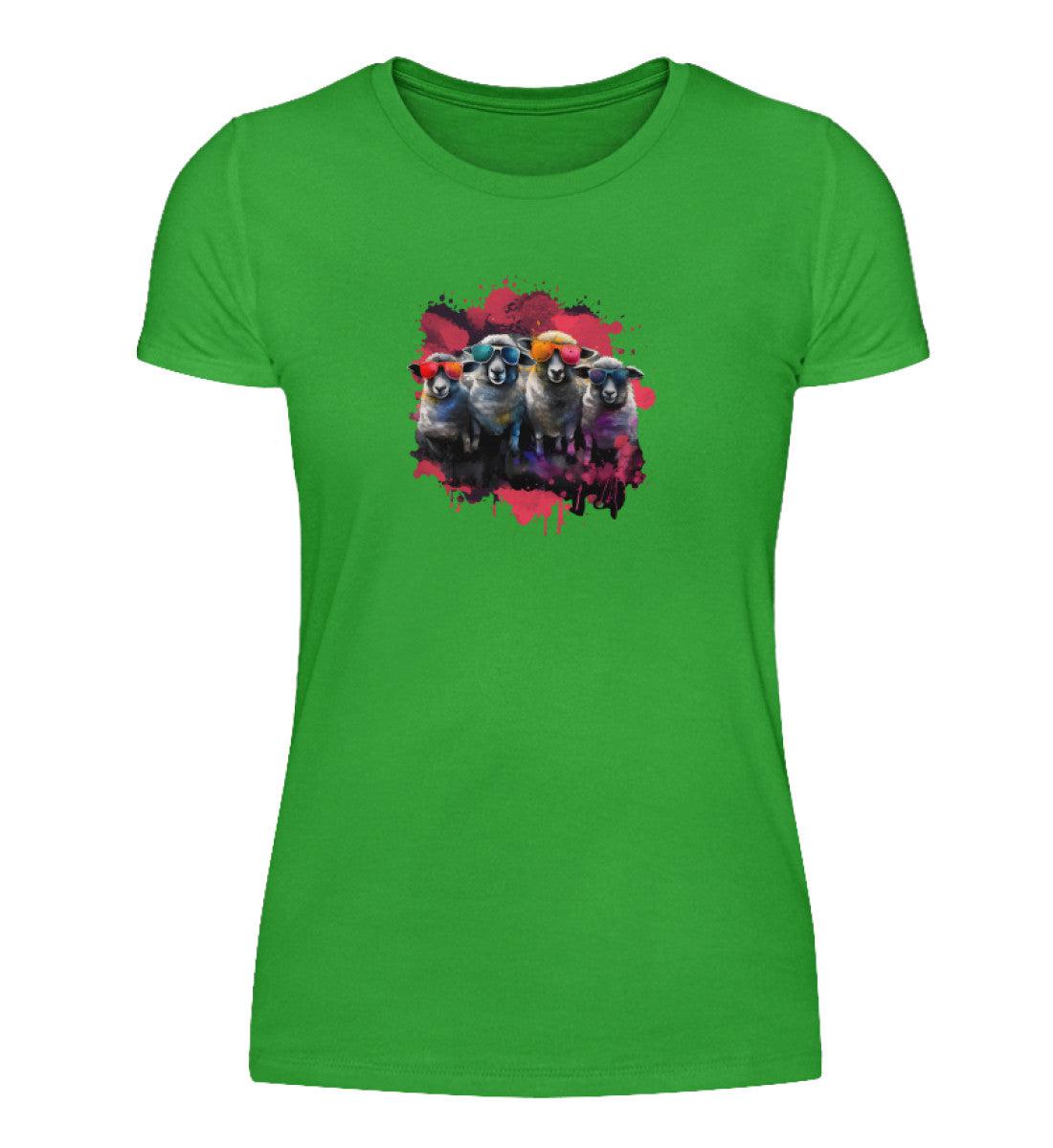 4 Schafe Wasserfarben · Damen T-Shirt-Damen Basic T-Shirt-Green Apple-S-Agrarstarz