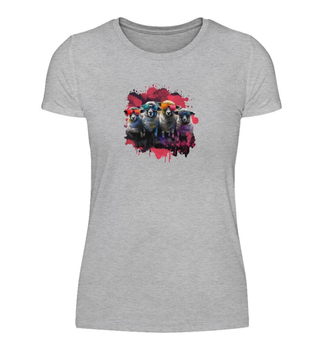 4 Schafe Wasserfarben · Damen T-Shirt-Damen Basic T-Shirt-Heather Grey-S-Agrarstarz