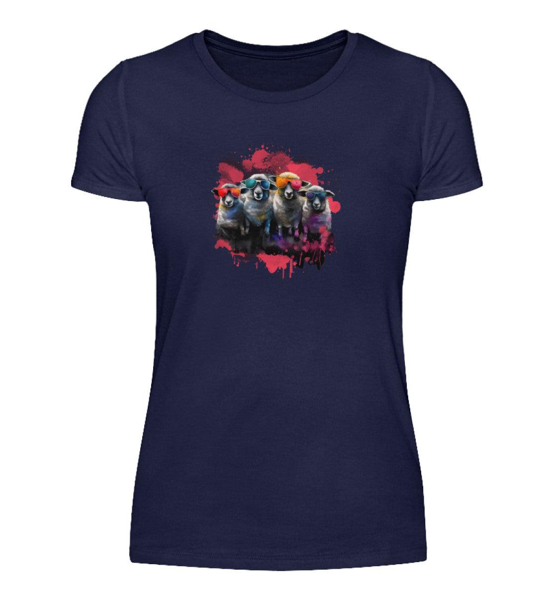 4 Schafe Wasserfarben · Damen T-Shirt-Damen Basic T-Shirt-Navy-S-Agrarstarz
