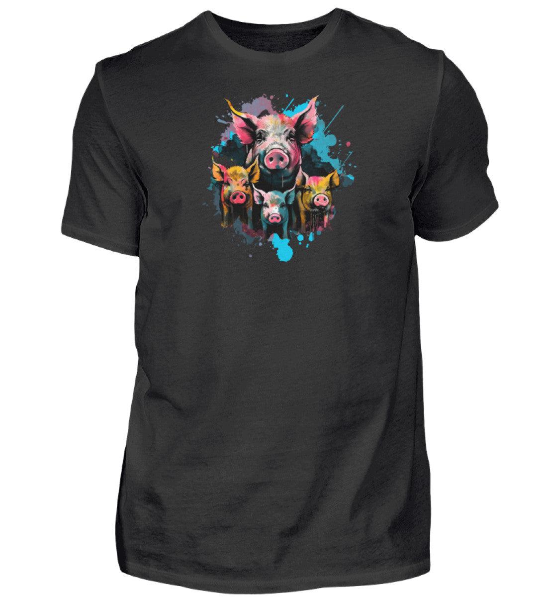 4 Schweine Wasserfarben · Herren T-Shirt-Herren Basic T-Shirt-Black-XS-Agrarstarz