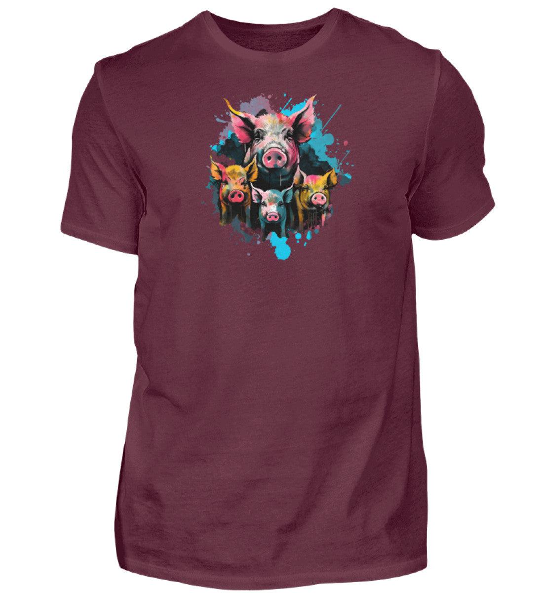 4 Schweine Wasserfarben · Herren T-Shirt-Herren Basic T-Shirt-Burgundy-S-Agrarstarz