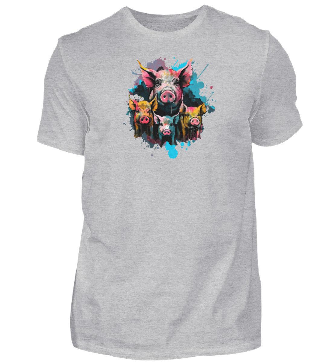 4 Schweine Wasserfarben · Herren T-Shirt-Herren Basic T-Shirt-Heather Grey-S-Agrarstarz