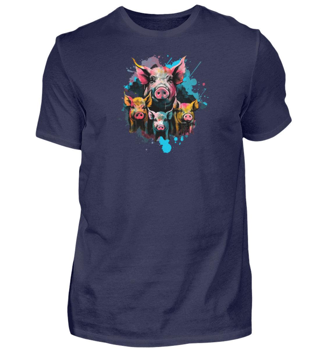 4 Schweine Wasserfarben · Herren T-Shirt-Herren Basic T-Shirt-Navy-S-Agrarstarz