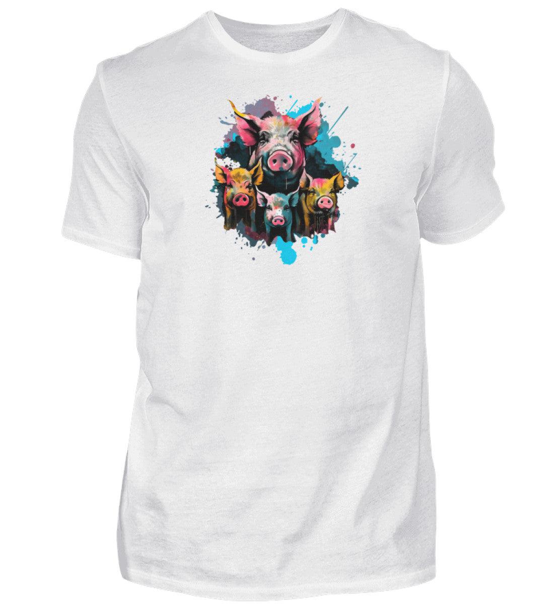 4 Schweine Wasserfarben · Herren T-Shirt-Herren Basic T-Shirt-White-S-Agrarstarz