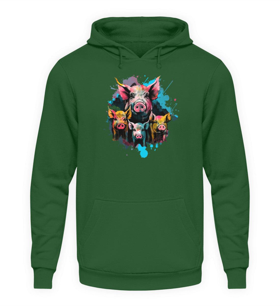 4 Schweine Wasserfarben · Unisex Kapuzenpullover Hoodie-Unisex Hoodie-Bottle Green-XS-Agrarstarz