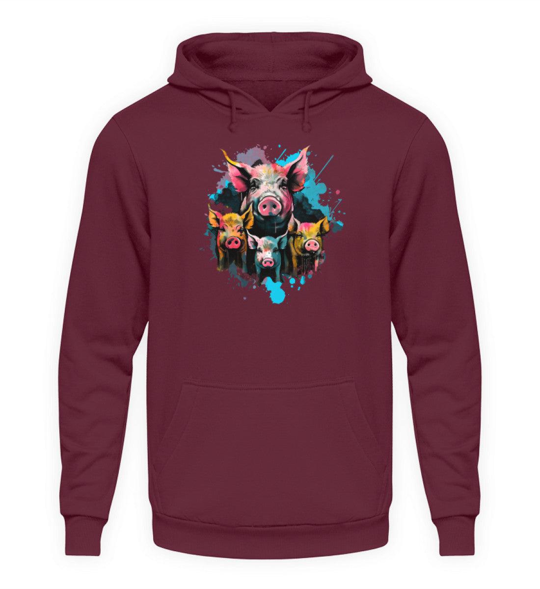 4 Schweine Wasserfarben · Unisex Kapuzenpullover Hoodie-Unisex Hoodie-Burgundy-XS-Agrarstarz