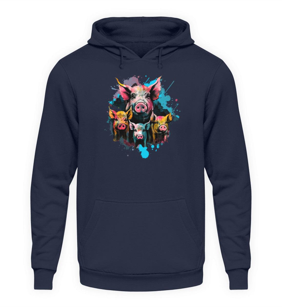 4 Schweine Wasserfarben · Unisex Kapuzenpullover Hoodie-Unisex Hoodie-Oxford Navy-XS-Agrarstarz