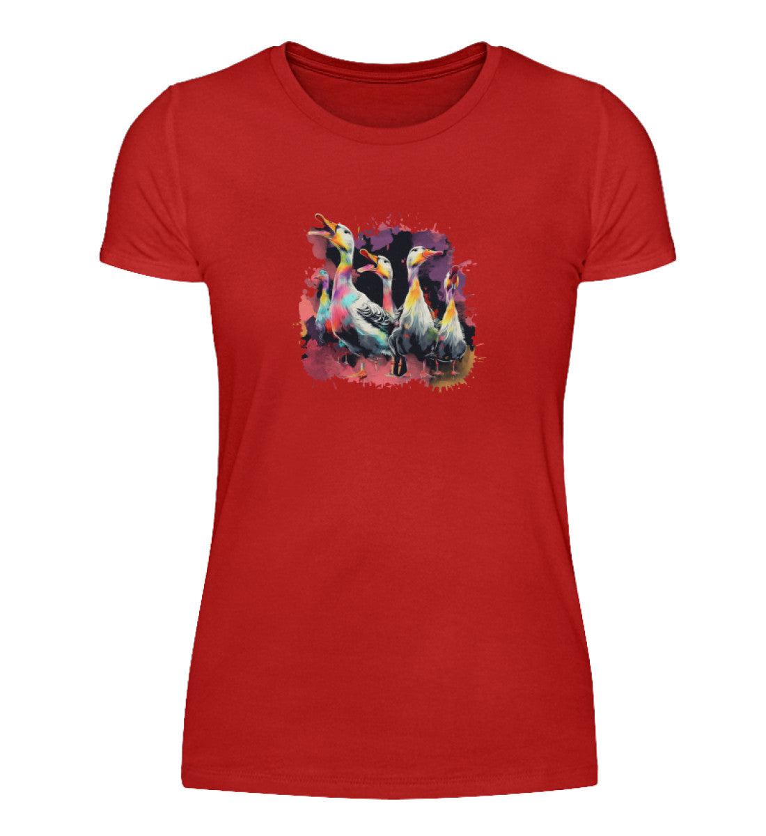 5 Enten Wasserfarben · Damen T-Shirt-Damen Basic T-Shirt-Red-S-Agrarstarz