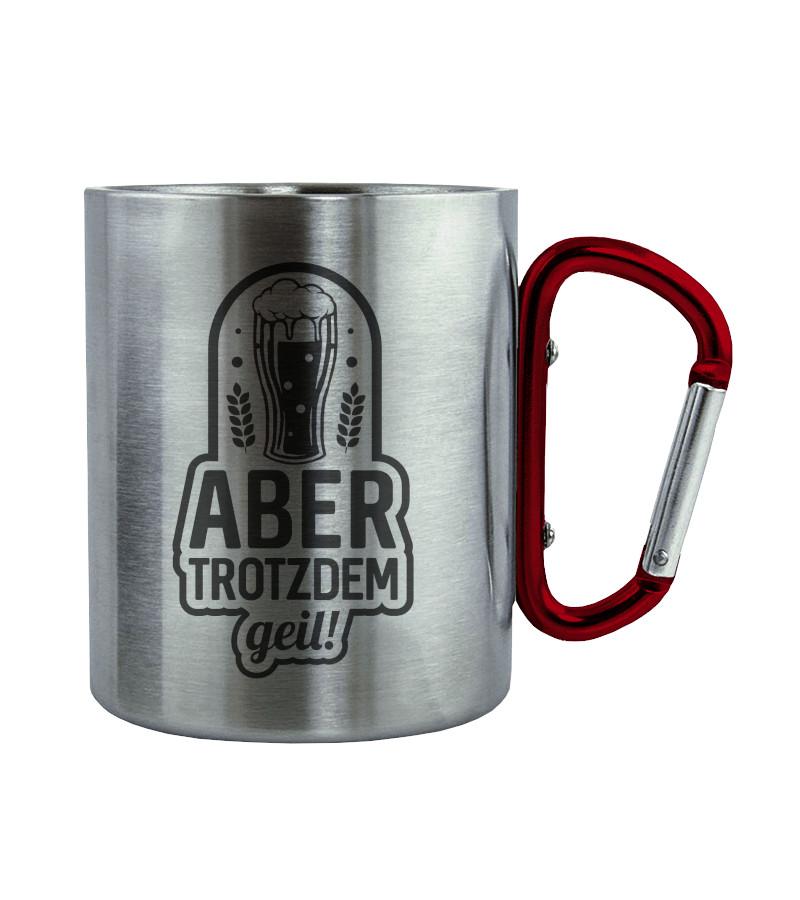 Aber trotzdem · Edelstahltasse mit Karabiner-Edelstahltasse mit Karabinergriff-Roter Karabiner-200ml-Agrarstarz