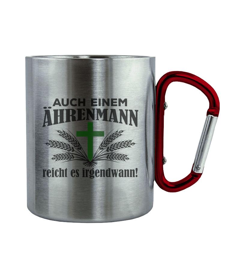 Ährenmann · Edelstahltasse mit Karabiner-Edelstahltasse mit Karabinergriff-Roter Karabiner-200ml-Agrarstarz