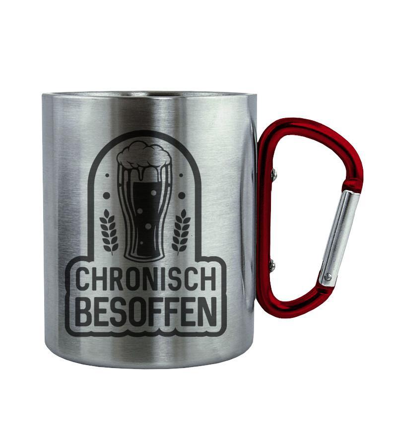 Chronisch besoffen · Edelstahltasse mit Karabiner-Edelstahltasse mit Karabinergriff-Roter Karabiner-200ml-Agrarstarz