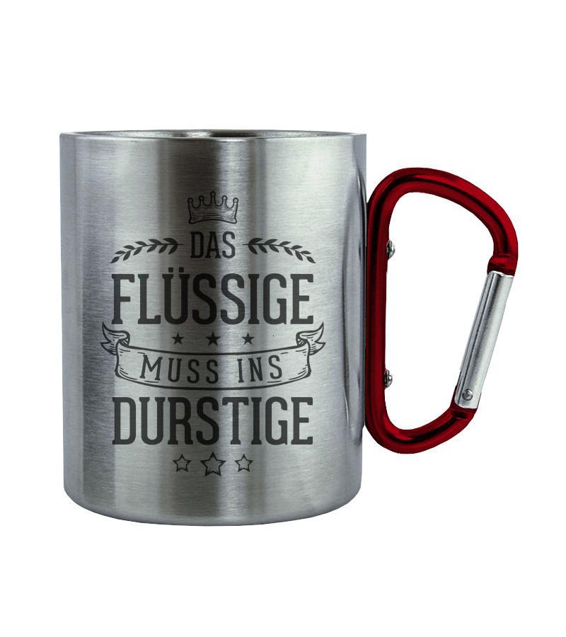 Das Flüssige ins Durstige · Edelstahltasse mit Karabiner-Edelstahltasse mit Karabinergriff-Roter Karabiner-200ml-Agrarstarz