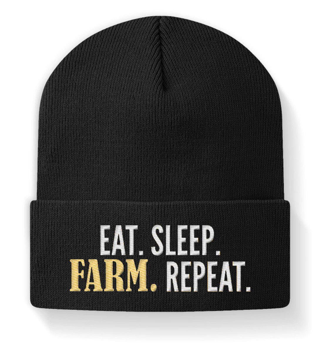 Eat Sleep Farm Repeat · Beanie Mütze-Beanie mit Stick-Black-M-Agrarstarz