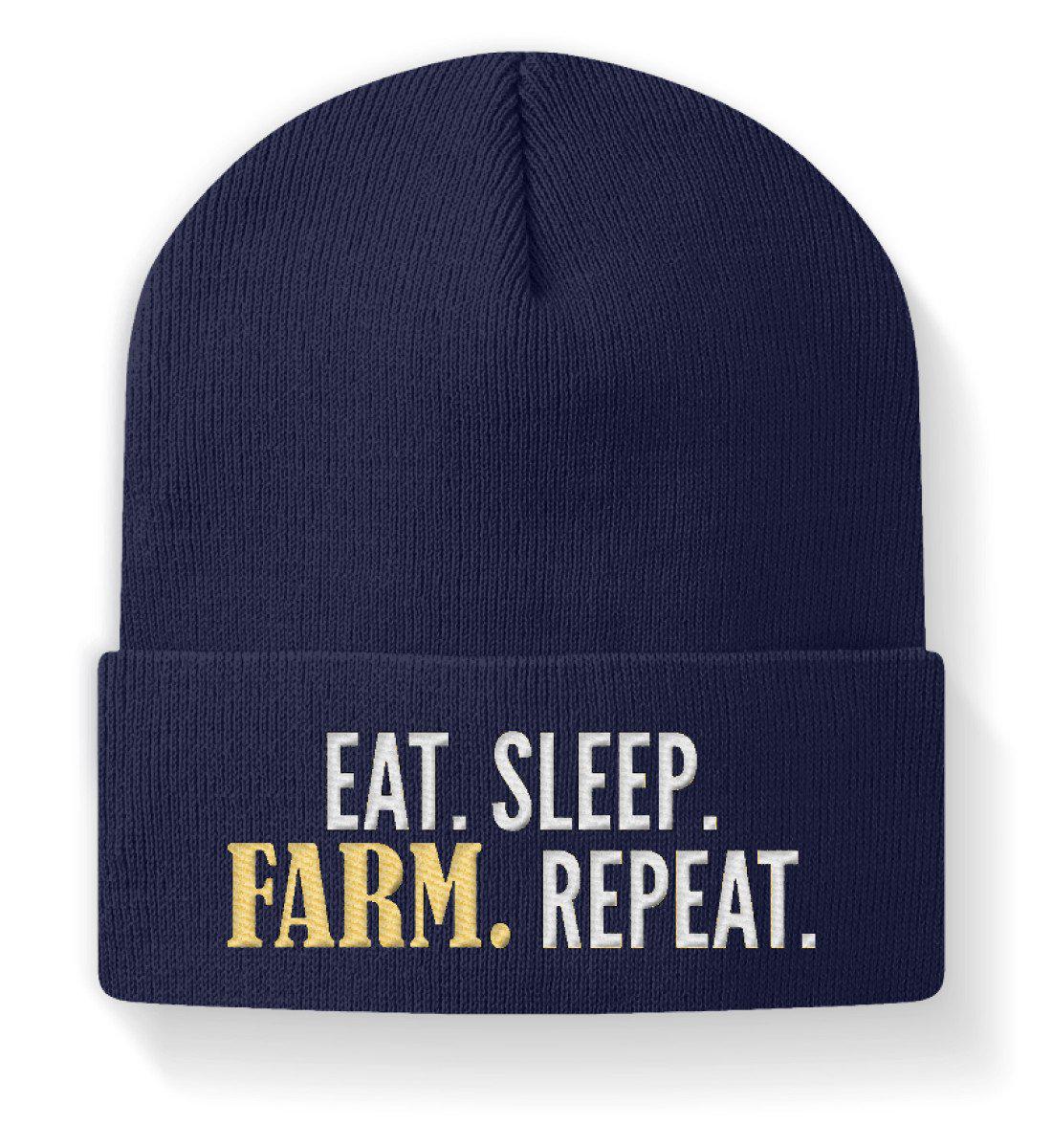 Eat Sleep Farm Repeat · Beanie Mütze-Beanie mit Stick-Navy-M-Agrarstarz