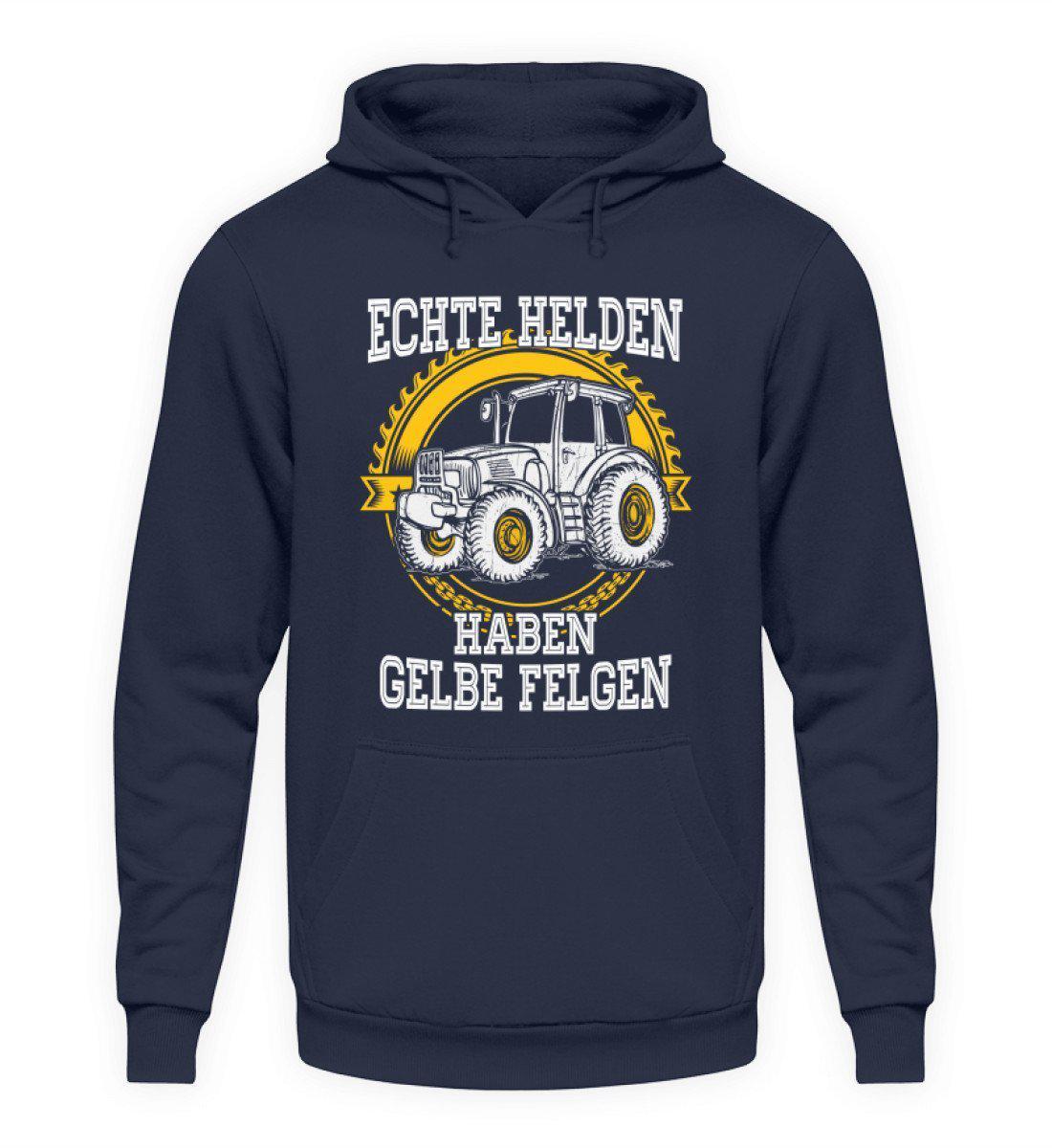 Echte Helden gelbe Felgen front · Unisex Kapuzenpullover Hoodie-Unisex Hoodie-Oxford Navy-L-Agrarstarz