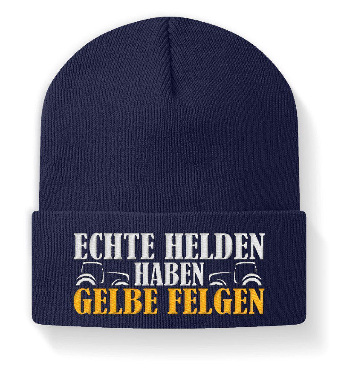 Echte Helden haben gelbe Felgen · Beanie Mütze-Beanie mit Stick-Navy-M-Agrarstarz