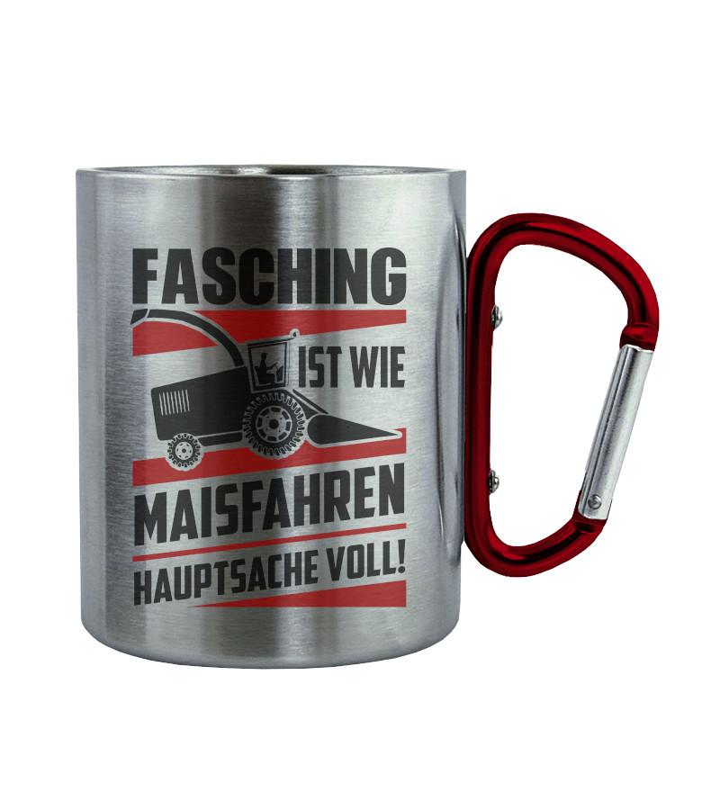 Fasching Maisfahren · Edelstahltasse mit Karabiner-Edelstahltasse mit Karabinergriff-Roter Karabiner-200ml-Agrarstarz