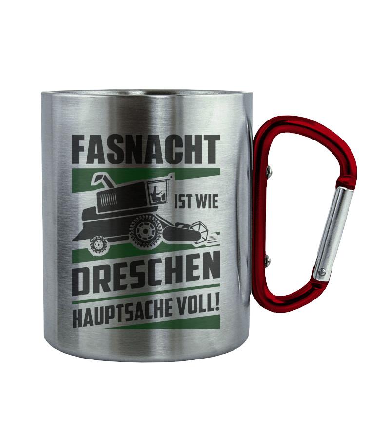 Fasnacht Dreschen · Edelstahltasse mit Karabiner-Edelstahltasse mit Karabinergriff-Roter Karabiner-200ml-Agrarstarz