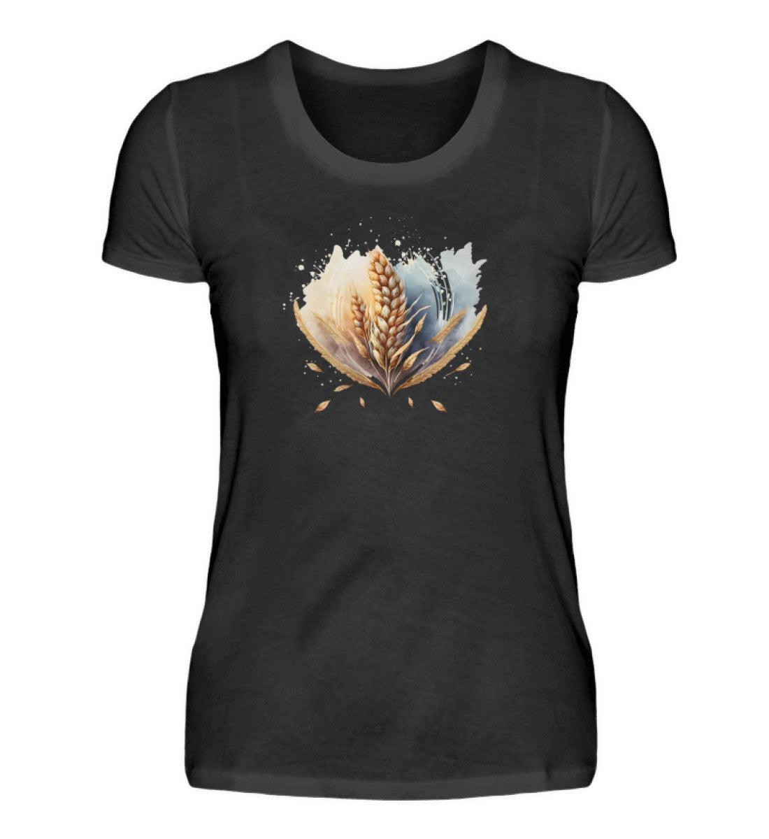 Getreide Wasserfarben · Damen T-Shirt-Damen Basic T-Shirt-Black-S-Agrarstarz